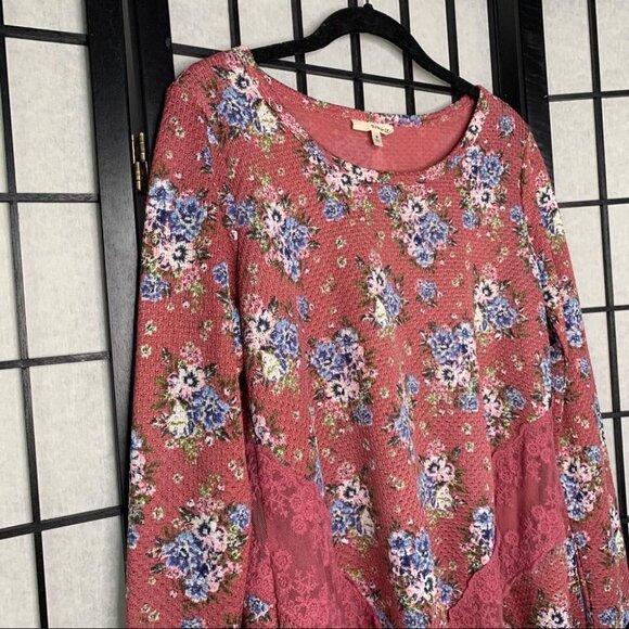 Anthropologie Floral Lace Scoop Neck Blouse Top Pink Small - Picture 6 of 7